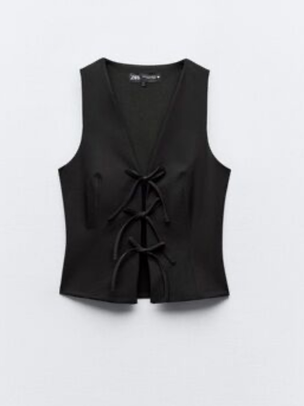 Zara Black Sleeveless Tie-Front Vest Top - , Women